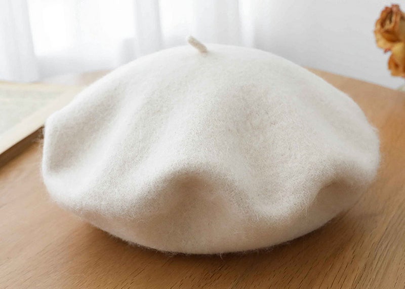 Brcus Kids Girls French Beret Hat Artist Hat Solid Warm Beanie Cap Winter Autumn (Off White, 1) - Image 2